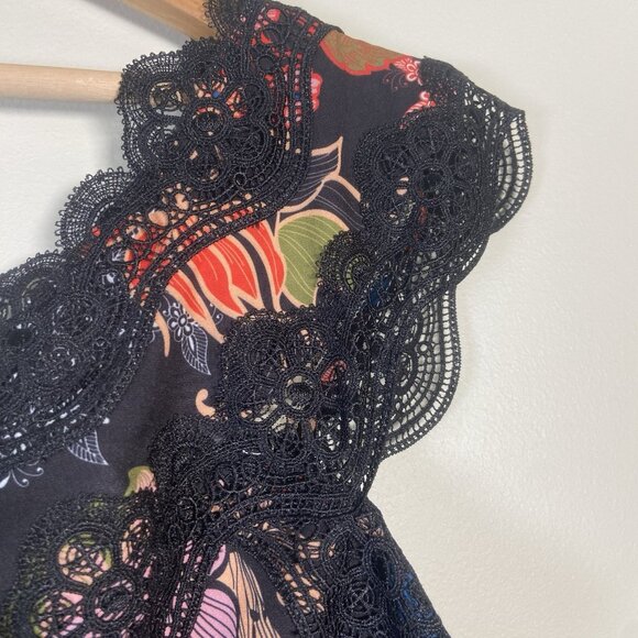 Foxiedox Boston Proper Red Black Lace Floral One Shoulder Mini Dress Size 12 - Picture 6 of 13